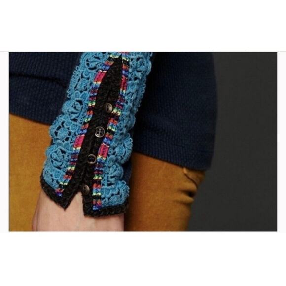 Free People Meadow Fiesta Cuff Thermal Long Sleeve Top Blue Sz Small Boho - Picture 2 of 9